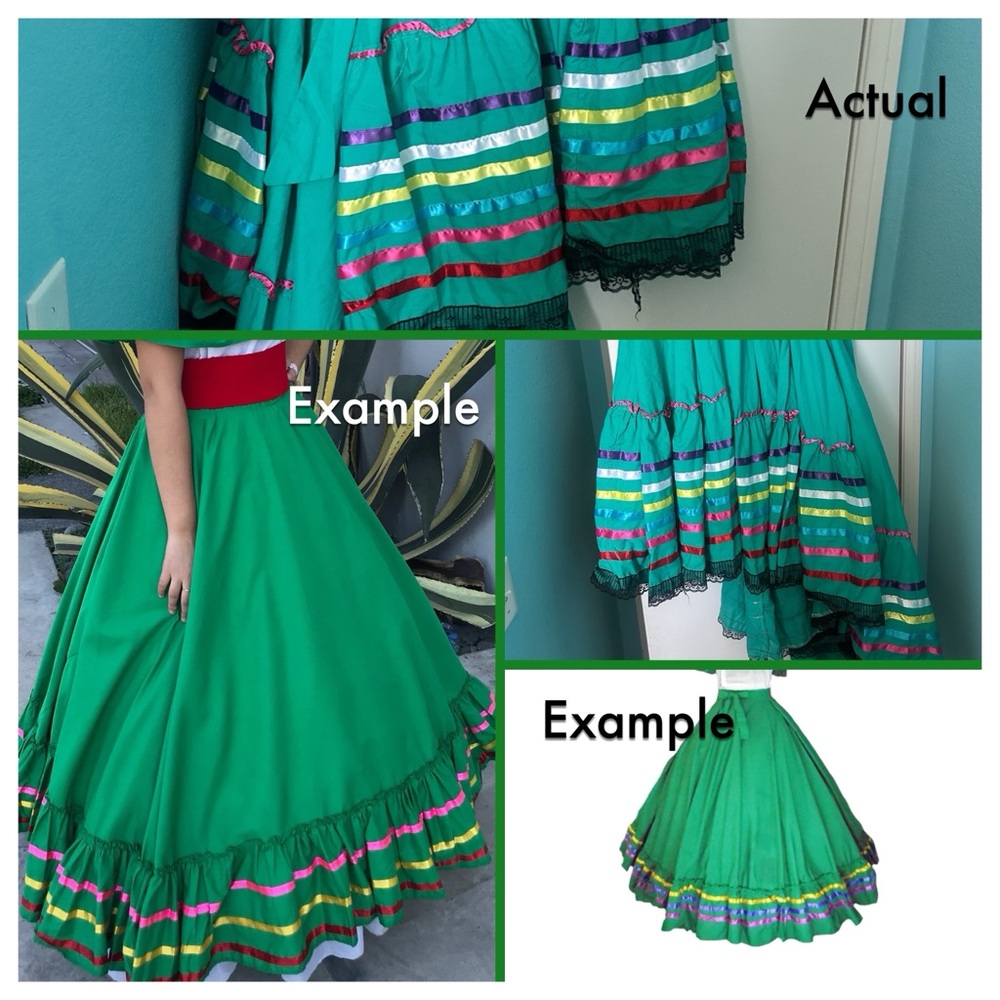 Jalisco skirts, green long falda Folklorico Jalisco Mexican